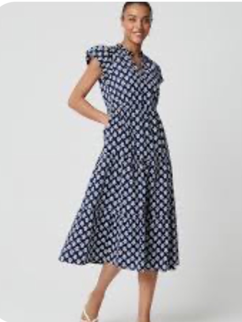 J. Crew Willa Navy Blue Block Printed Midi Dress Size M